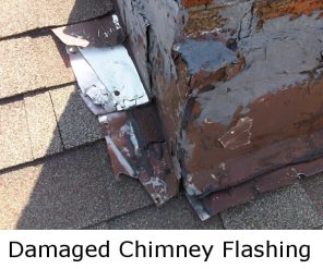 damaged chimney flashing in need of replacement